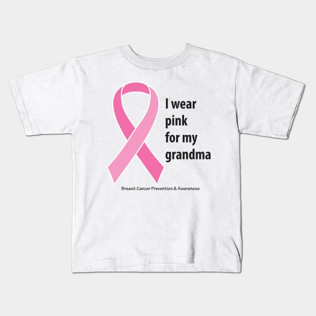 Breast cancer ribbon for grandma, with black type Kids T-Shirt by Just Winging It Designs